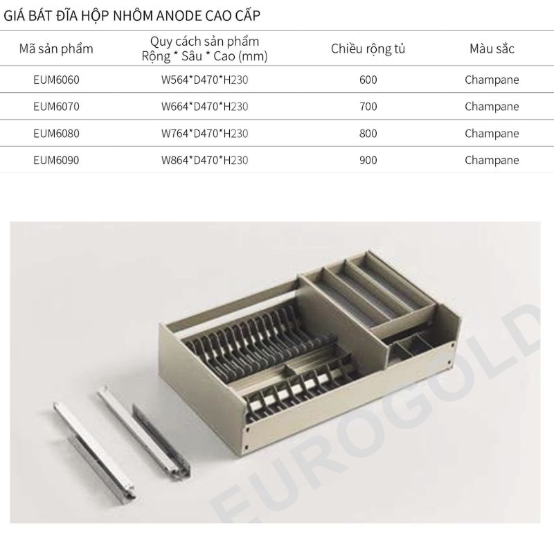 Kích thước giá bát đĩa Eurogold EUM6060 Kích thước giá bát đĩa Eurogold EUM6060