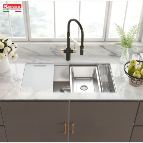 Chậu rửa bát inox 1 hố Konox TARI 8748SR 4 Ảnh thực tế chậu rửa bát inox 1 hố Konox TARI 8748SR