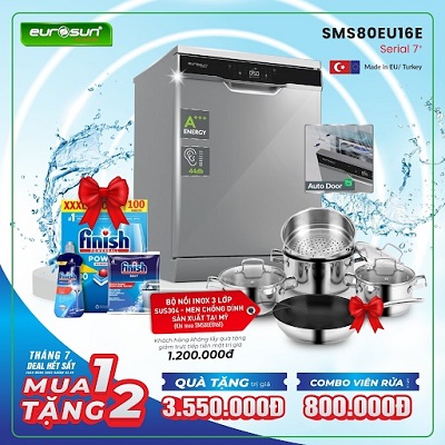 Ưu đãi đặc biệt Tháng 7: Máy rửa bát Eurosun - Đón Quốc Khánh 2/9! 2 khuyen mai may rua bat eurosun sms80eu16e
