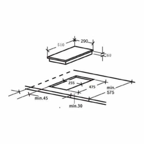 Bếp gas âm Brandt TG1431B 3 Kích thước bếp gas âm Brandt TG1431B