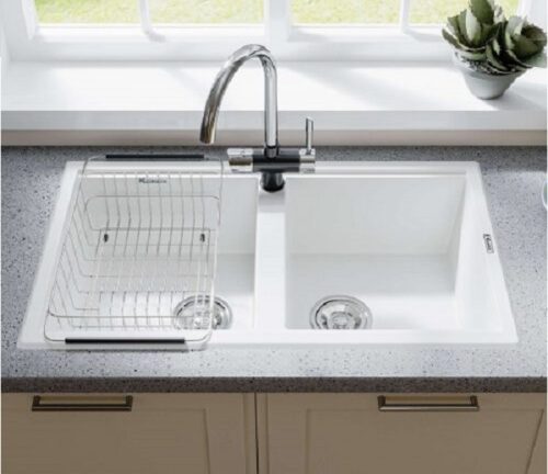 Chậu rửa bát Konox Granite Sink Phoenix Smart 860 White Silver 4 Ảnh thực tế chậu rửa bát Konox Granite Sink Phoenix Smart 860 White Silver