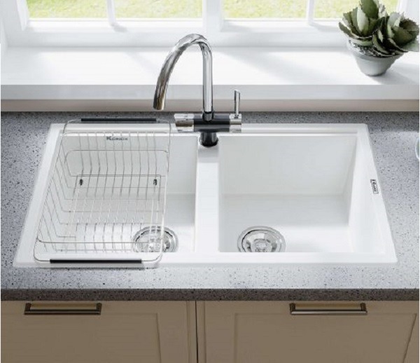 Ảnh thực tế chậu rửa bát Konox Granite Sink Phoenix Smart 860 White Silver Ảnh thực tế chậu rửa bát Konox Granite Sink Phoenix Smart 860 White Silver