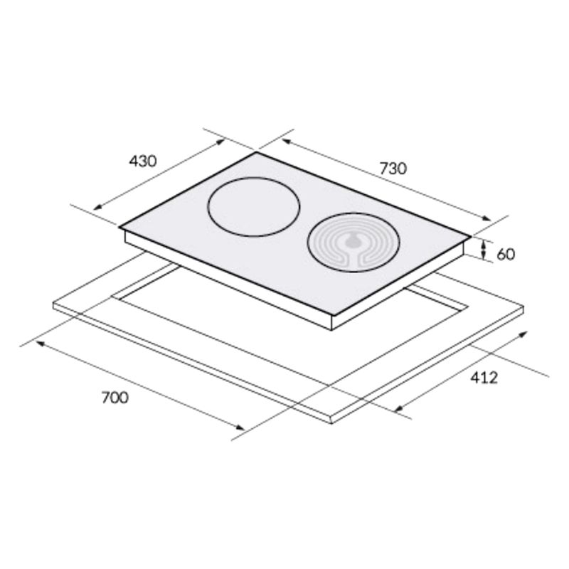 Kích thước bếp từ kết hợp hồng ngoại đôi Eurosun EU-TE509Max Kích thước bếp từ kết hợp hồng ngoại đôi Eurosun EU-TE509Max
