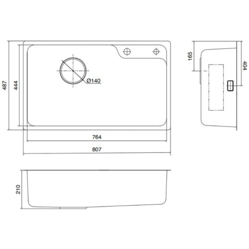 Chậu rửa bát 1 hố Kluger KF8171FS-S80 5 Kích thước chậu rửa bát 1 hố Kluger KF8171FS-S80