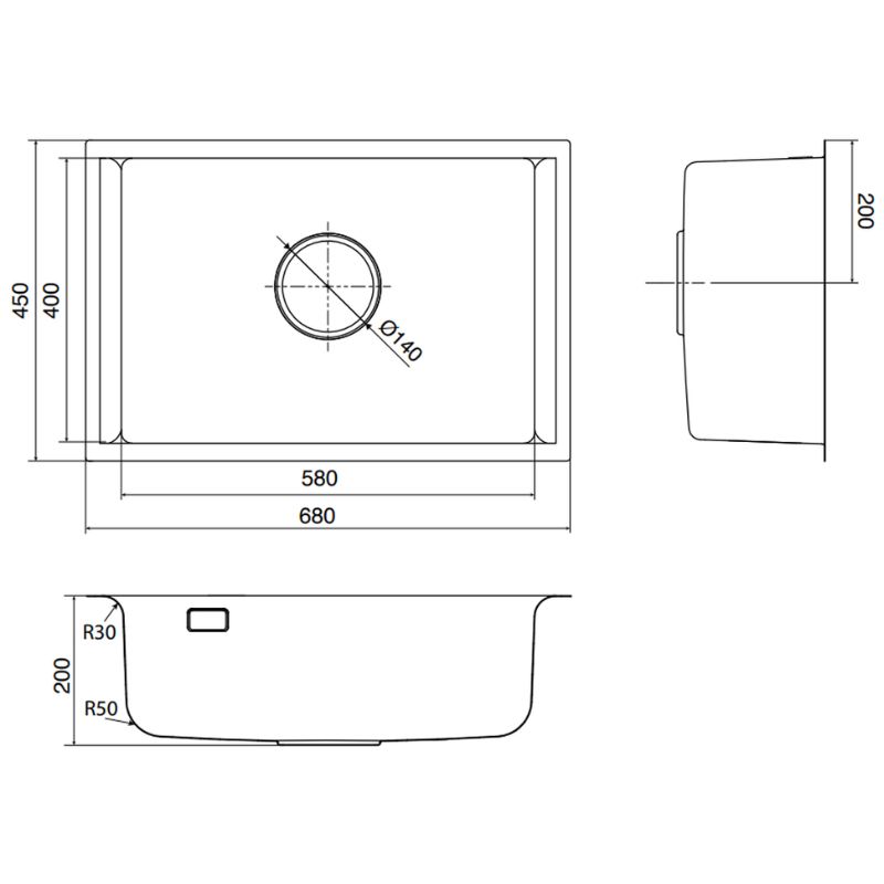 Kích thước chậu rửa bát 1 hố Kluger KU8121B-S68 Kích thước chậu rửa bát 1 hố Kluger KU8121B-S68