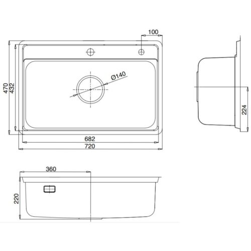 Chậu rửa bát 1 hố Kluger KW8101FS-S72 5 Kích thước chậu rửa bát 1 hố Kluger KW8101FS-S72