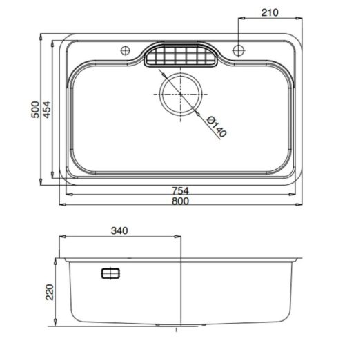Chậu rửa bát 1 hố Kluger KW8151FB-S80 5 Kích thước chậu rửa bát 1 hố Kluger KW8151FB-S80