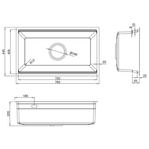 Chậu rửa bát 1 hố Kluger KWU8161FB-S76 Plus 5 Kích thước chậu rửa bát 1 hố Kluger KWU8161FB-S76 Plus