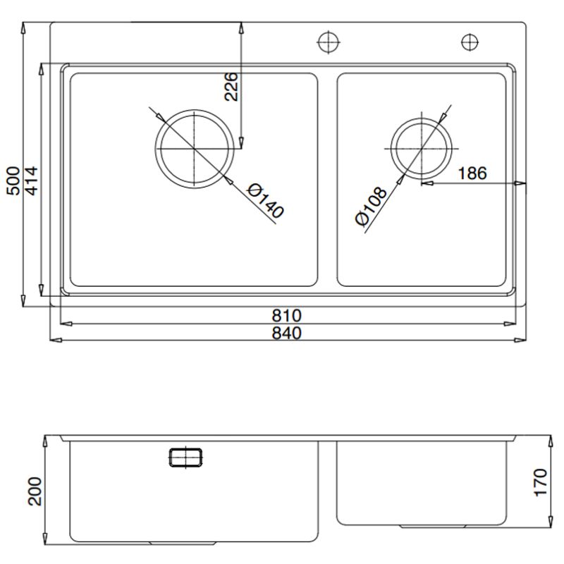 Kích thước chậu rửa bát 2 hố Kluger KW8211S-S84 Kích thước chậu rửa bát 2 hố Kluger KW8211S-S84