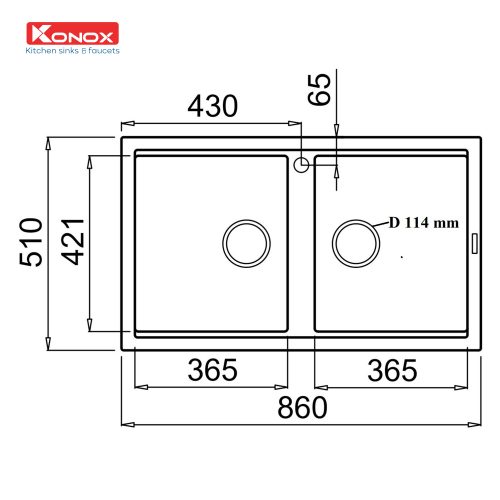 Kích thước chậu rửa bát Konox Granite Sink Phoenix Smart 860 - Black Kích thước chậu rửa bát Konox Granite Sink Phoenix Smart 860 - Black