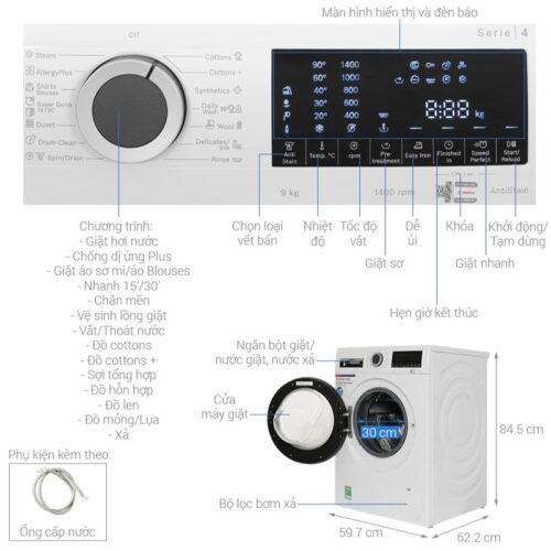 Máy giặt Bosch 9 kg WGA14400SG Serie 4 4 Kích thước máy giặt Bosch 9 kg WGA14400SG Serie 4
