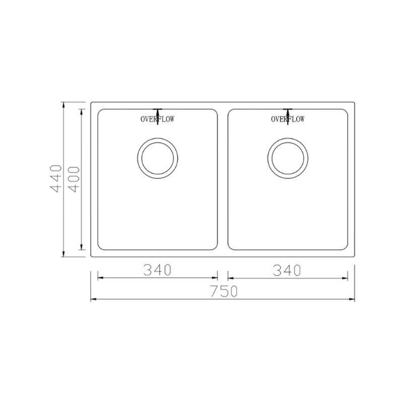 Kích thước chậu rửa bát inox 2 hố Konox Cube 7544DU