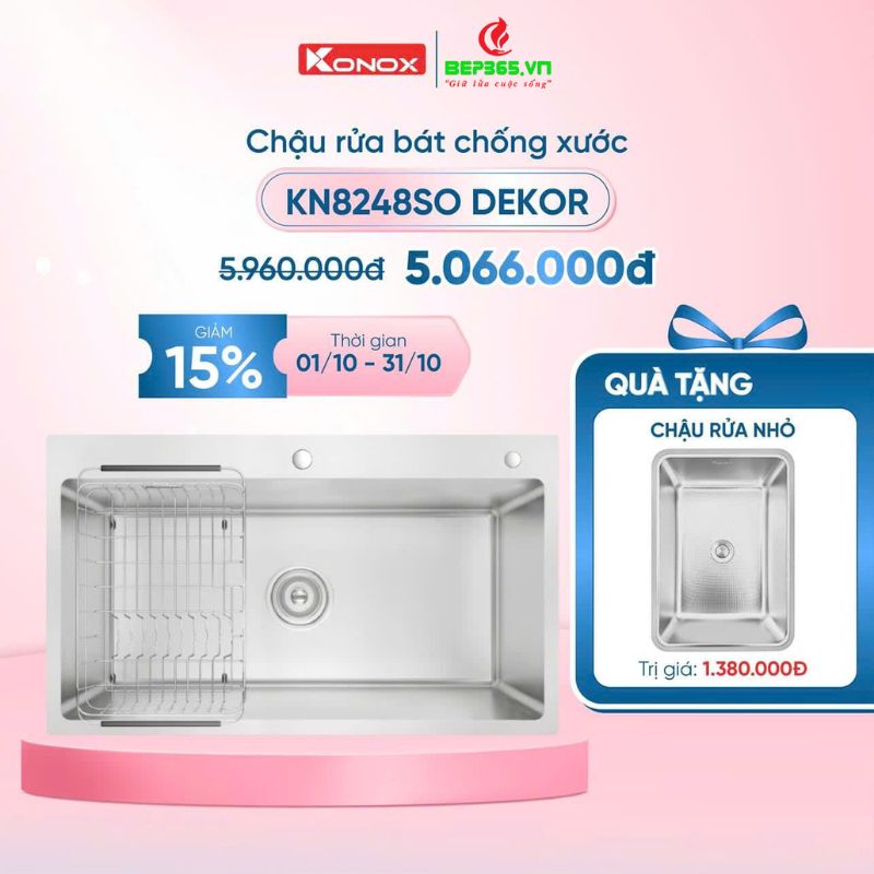 Khuyến mãi chậu rửa bát inox 1 hố Konox KN8248SO Dekor Khuyến mãi chậu rửa bát inox 1 hố Konox KN8248SO Dekor