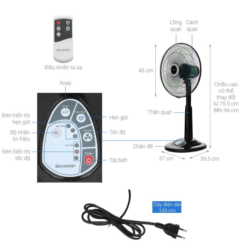 Thông số quạt đứng Sharp PJ-L40RV-DG Thông số quạt đứng Sharp PJ-L40RV-DG
