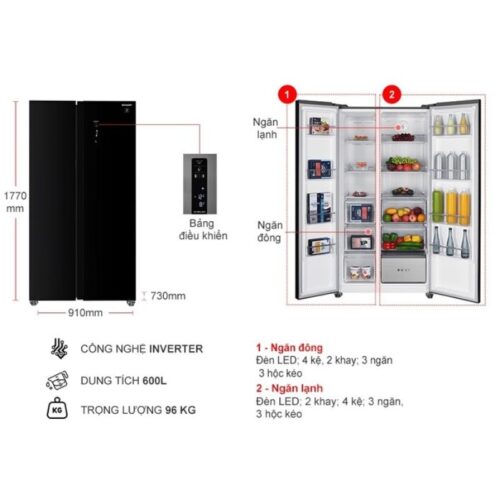 Tủ lạnh 2 cánh side by side 600 lít Sharp SJ-SBXP600VG-BK 3 Thông số tủ lạnh 2 cánh side by side 600 lít Sharp SJ-SBXP600VG-BK