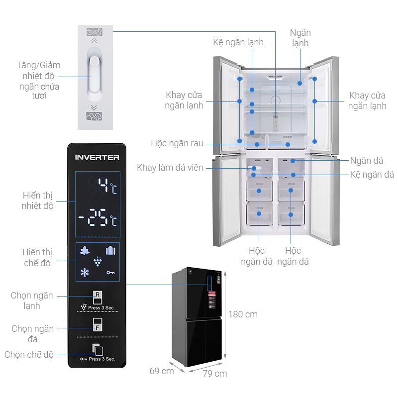Thông số tủ lạnh 4 cánh 401 lít Sharp SJ-FXP480VG-BK Thông số tủ lạnh 4 cánh 401 lít Sharp SJ-FXP480VG-BK