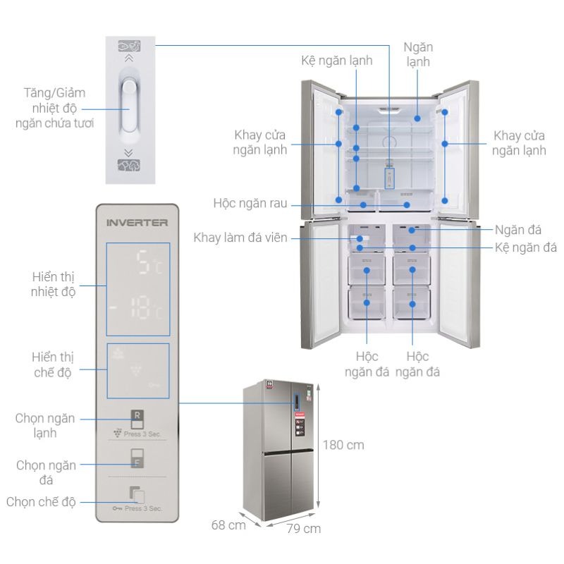 Thông số tủ lạnh 4 cánh 401 lít Sharp SJ-FXP480VG-CH Thông số tủ lạnh 4 cánh 401 lít Sharp SJ-FXP480VG-CH