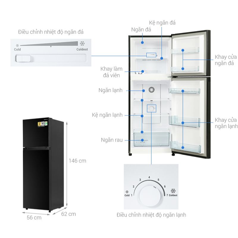 Chi tiết tủ lạnh 2 cánh 210 lít Hitachi HRTN5230MUVN Chi tiết tủ lạnh 2 cánh 210 lít Hitachi HRTN5230MUVN