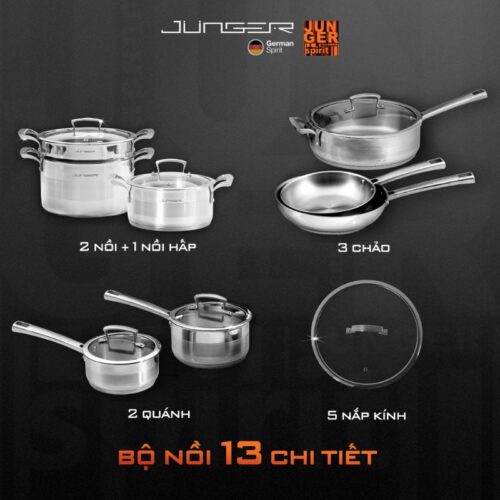 Bộ nồi Inox Junger JC-100 cao cấp 13 chi tiết 4 Chi tiết bộ nồi Inox Junger JC-100
