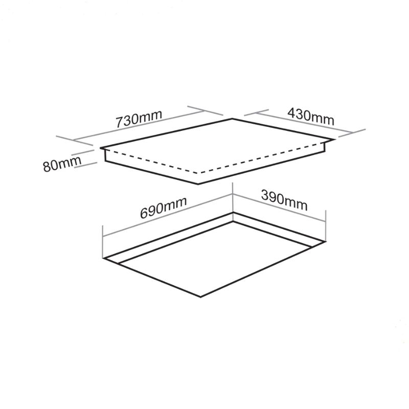 Kích thước bếp từ kết hợp hồng ngoại Faster FS 389HI lắp âm Kích thước bếp từ kết hợp hồng ngoại Faster FS 389HI lắp âm