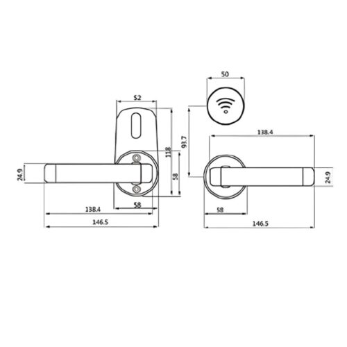 Khóa cửa khách sạn Hyundai HY-HL03 Gold 3 Kích thước khóa cửa khách sạn Hyundai HY-HL03 Gold