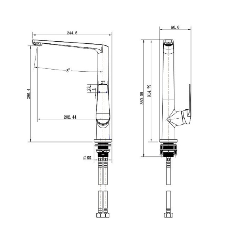 Kích thước vòi rửa bát Henry HR-V896 Kích thước vòi rửa bát Henry HR-V896