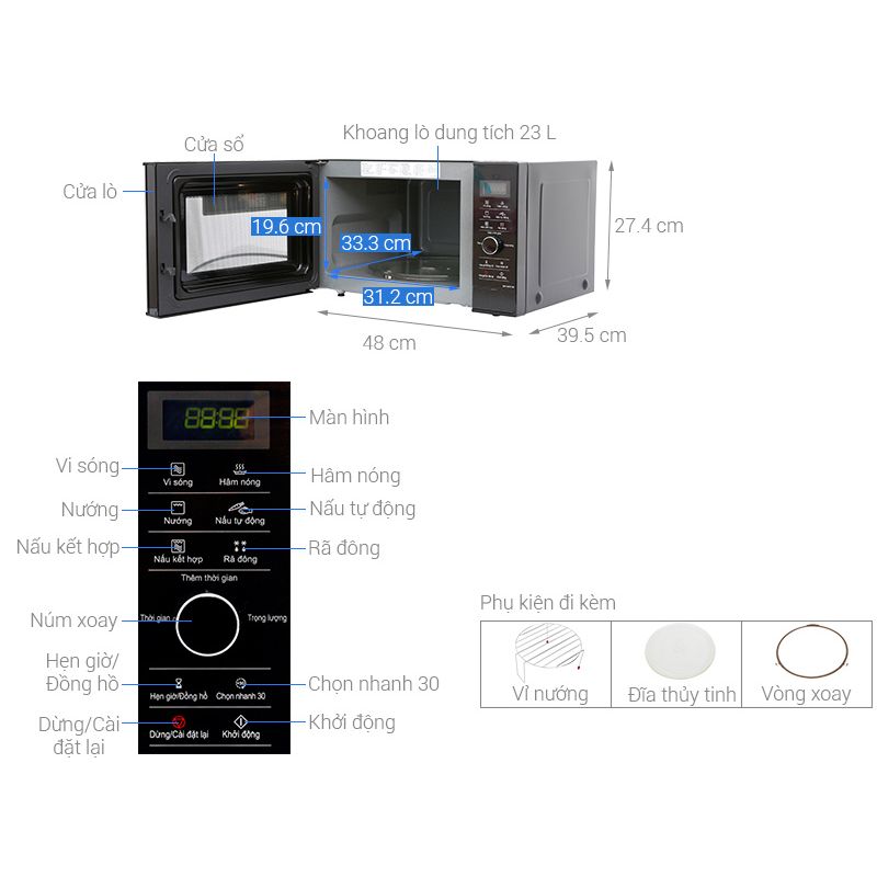 Chi tiết lò vi sóng Panasonic NN-GD37HBYUE 23 lít Chi tiết lò vi sóng Panasonic NN-GD37HBYUE 23 lít