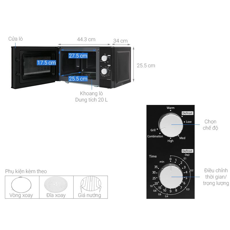 Chi tiết lò vi sóng Panasonic NN-GM24JBYUE 20 lít Chi tiết lò vi sóng Panasonic NN-GM24JBYUE 20 lít