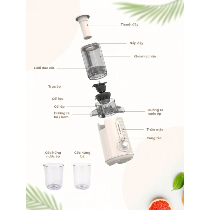 Chi tiết máy ép chậm Sunhouse SHD5516 Chi tiết máy ép chậm Sunhouse SHD5516