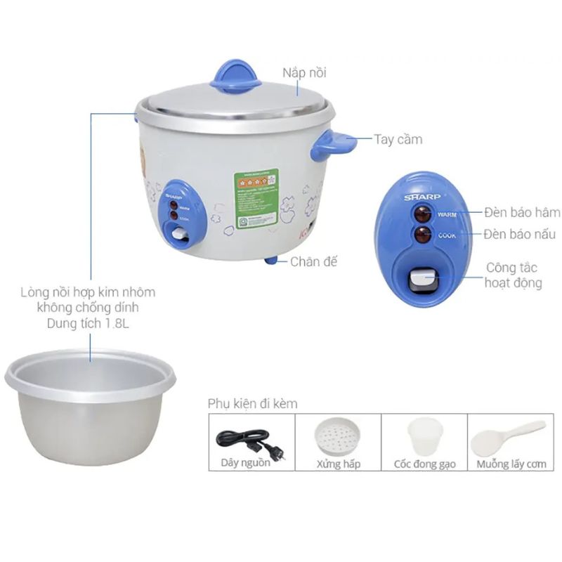 Chi tiết nồi cơm điện Sharp KSH-D28V 2.8 lít Chi tiết nồi cơm điện Sharp KSH-D28V 2.8 lít