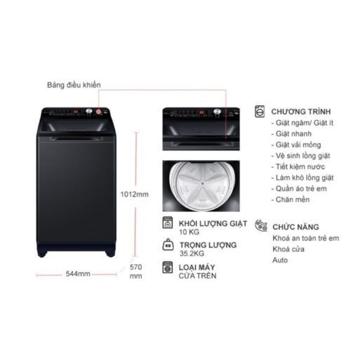 Máy Giặt Aqua Inverter 10 Kg AQW-DR101GT BK cửa trên 4 Kích thước máy Giặt Aqua Inverter 10 Kg AQW-DR101GT BK cửa trên