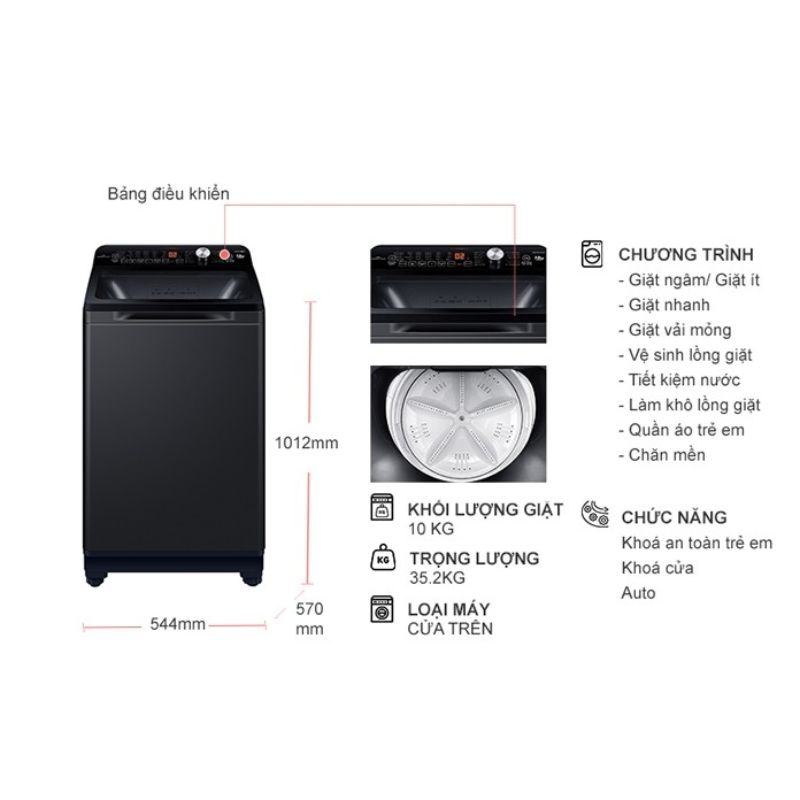 Kích thước máy Giặt Aqua Inverter 10 Kg AQW-DR101GT BK cửa trên Kích thước máy Giặt Aqua Inverter 10 Kg AQW-DR101GT BK cửa trên
