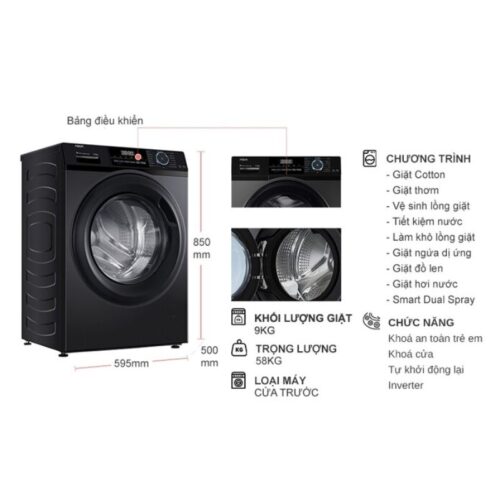 Máy Giặt Aqua Inverter 9 Kg AQD-A902J.BK cửa trước 4 Kích thước máy Giặt Aqua Inverter 9 Kg AQD-A902J.BK cửa trước