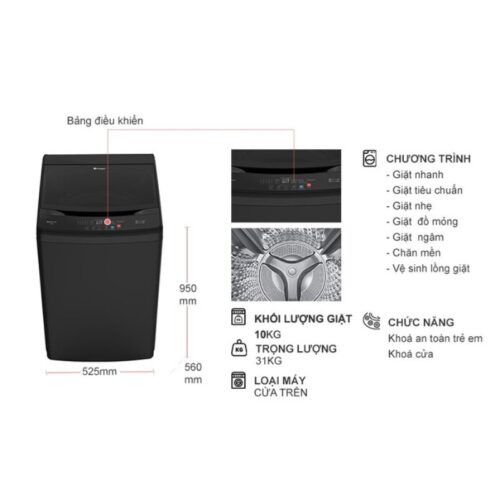 Máy Giặt Casper 10 Kg WT-10NB3 cửa trên 4 Kích thước máy Giặt Casper 10 Kg WT-10NB3 cửa trên