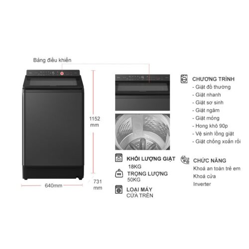 Máy Giặt Panasonic Inverter 18 Kg NA-FD180W3BV cửa trên 5 Kích thước máy Giặt Panasonic Inverter 18 Kg NA-FD180W3BV cửa trên