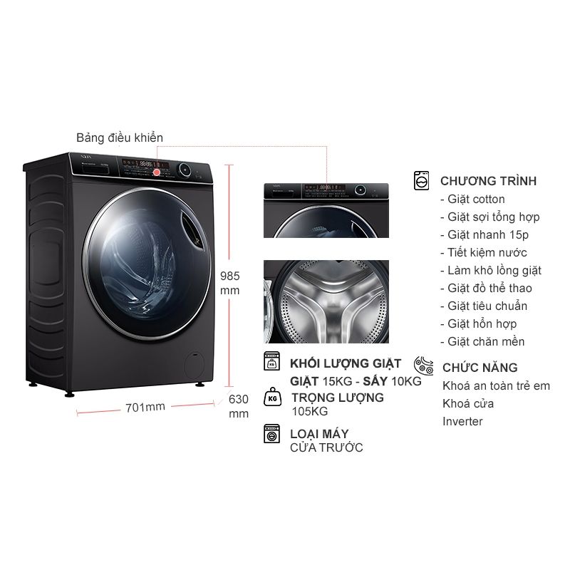 Kích thước máy Giặt Sấy Aqua Inverter Giặt 15 Kg - Sấy 10 Kg AQD-AH1500H.PS Kích thước máy Giặt Sấy Aqua Inverter Giặt 15 Kg - Sấy 10 Kg AQD-AH1500H.PS
