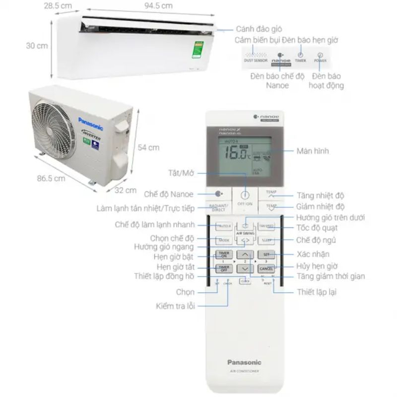 Kích thước máy lạnh Panasonic Inverter 1 Hp CU/CS-VU9UKH-8 Kích thước máy lạnh Panasonic Inverter 1 Hp CU/CS-VU9UKH-8