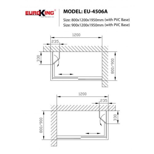 Phòng tắm vách kính Euroking EU-4506A 800mm 3 Kích thước phòng tắm vách kính Euroking EU-4506A 800mm