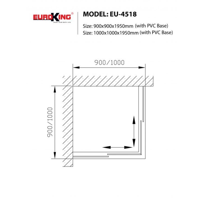 Kích thước phòng tắm vách kính Euroking EU-4518 900mm Kích thước phòng tắm vách kính Euroking EU-4518 900mm