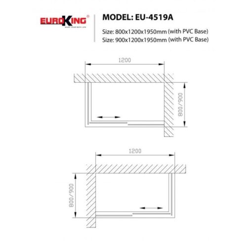 Phòng tắm vách kính Euroking EU-4519A 900mm 3 Kích thước phòng tắm vách kính Euroking EU-4519A 900mm