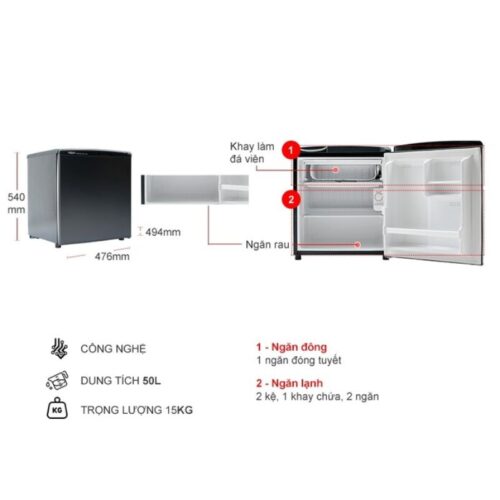 Tủ Lạnh 1 cánh mini 50 Lít Aqua AQR-D59FA (BS) 4 Kích thước tủ Lạnh 1 cánh mini 50 Lít Aqua AQR-D59FA (BS)