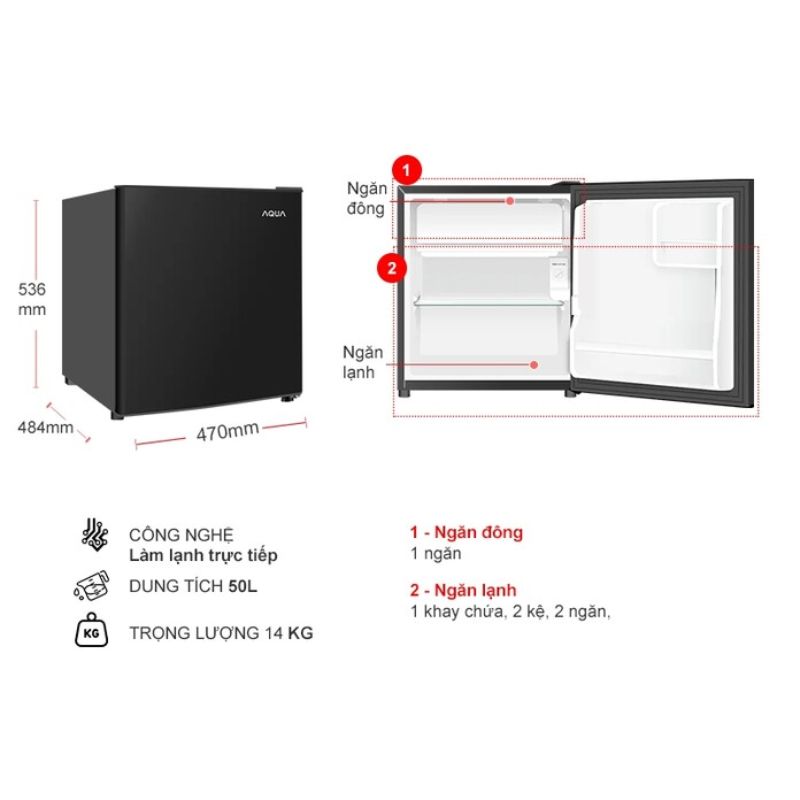 Kích thước tủ Lạnh 1 cánh mini 50 Lít Aqua AQR-D60FA(BS) Kích thước tủ Lạnh 1 cánh mini 50 Lít Aqua AQR-D60FA(BS)