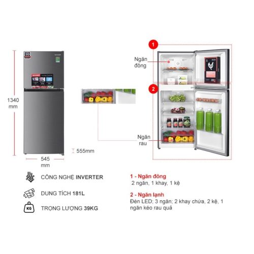 Tủ Lạnh 2 cánh Inverter 181 Lít Sharp SJ-X198V-SL 4 Kích thước tủ Lạnh 2 cánh Inverter 181 Lít Sharp SJ-X198V-SL