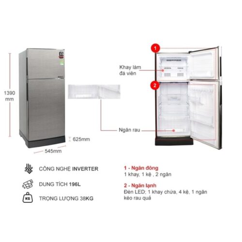 Tủ Lạnh 2 cánh Inverter 196 Lít Sharp SJ-X201E-DS 4 Kích thước tủ Lạnh 2 cánh Inverter 196 Lít Sharp SJ-X201E-DS