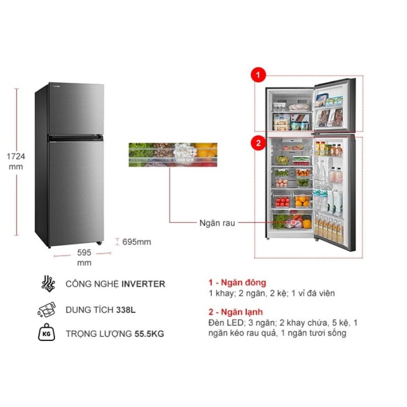 Kích thước tủ Lạnh 2 cánh Inverter 338 Lít Toshiba GR-RT468WE-PMV(58)-MM Kích thước tủ Lạnh 2 cánh Inverter 338 Lít Toshiba GR-RT468WE-PMV(58)-MM