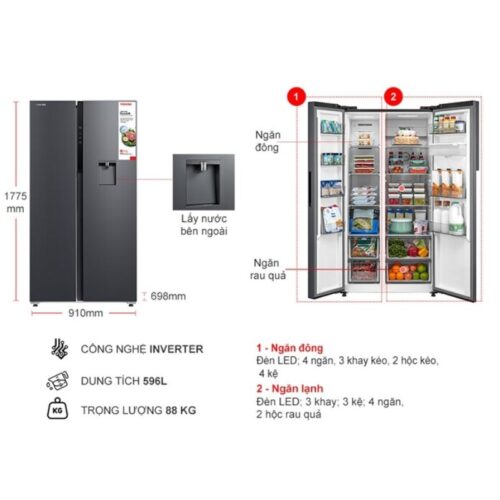 Tủ Lạnh 2 cánh side by side Inverter 596 Lít Toshiba GR-RS775WI-PMV(06)-MG 4 Kích thước tủ Lạnh 2 cánh side by side Inverter 596 Lít Toshiba GR-RS775WI-PMV(06)-MG