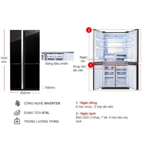 Tủ Lạnh 2 cánh side by side Inverter 678 Lít Sharp SJ-FX688VG-BK 4 Kích thước tủ Lạnh 2 cánh side by side Inverter 678 Lít Sharp SJ-FX688VG-BK