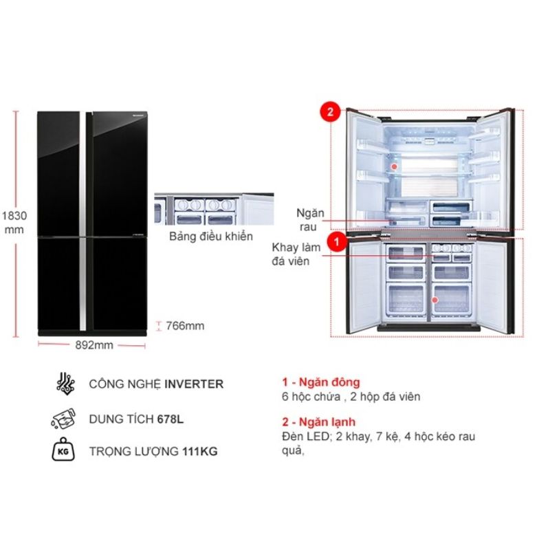 Kích thước tủ Lạnh 2 cánh side by side Inverter 678 Lít Sharp SJ-FX688VG-BK Kích thước tủ Lạnh 2 cánh side by side Inverter 678 Lít Sharp SJ-FX688VG-BK
