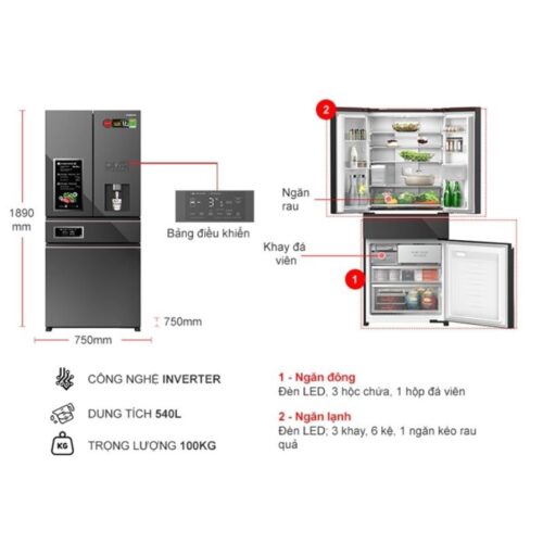 Tủ Lạnh 4 cánh Multi Door Inverter 540 Lít Panasonic NR-YW590YMMV 5 Kích thướcc tủ Lạnh 4 cánh Multi Door Inverter 540 Lít Panasonic NR-YW590YMMV