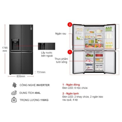 Tủ Lạnh 4 cánh Multi door Inverter 570 Lít LG GR-D22MB 5 Kích thước tủ Lạnh 4 cánh Multi door Inverter 570 Lít LG GR-D22MB